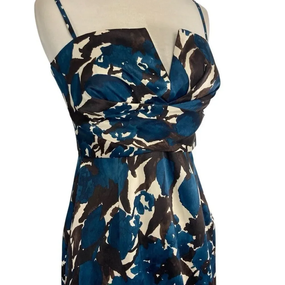 Donna Ricco 6 S Blue Brown Floral Gown Midi Dress Prom Evening Cocktail Wiggle - Picture 4 of 9